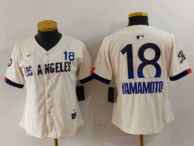 Women%27s Los Angeles Dodgers #18 Yoshinobu Yamamoto Cream 2024 City Connect Limited Jersey